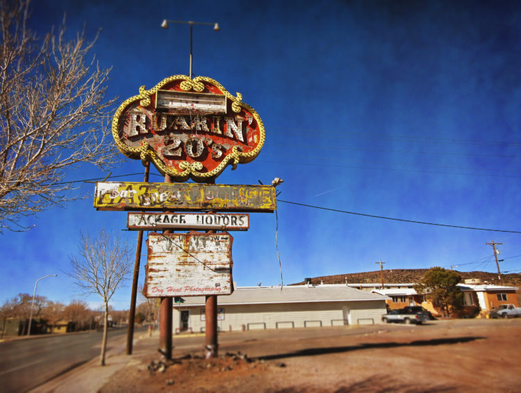 The Roarin' 20's sign is one of many iconic remnants of Route 66 through Grants, New Mexico