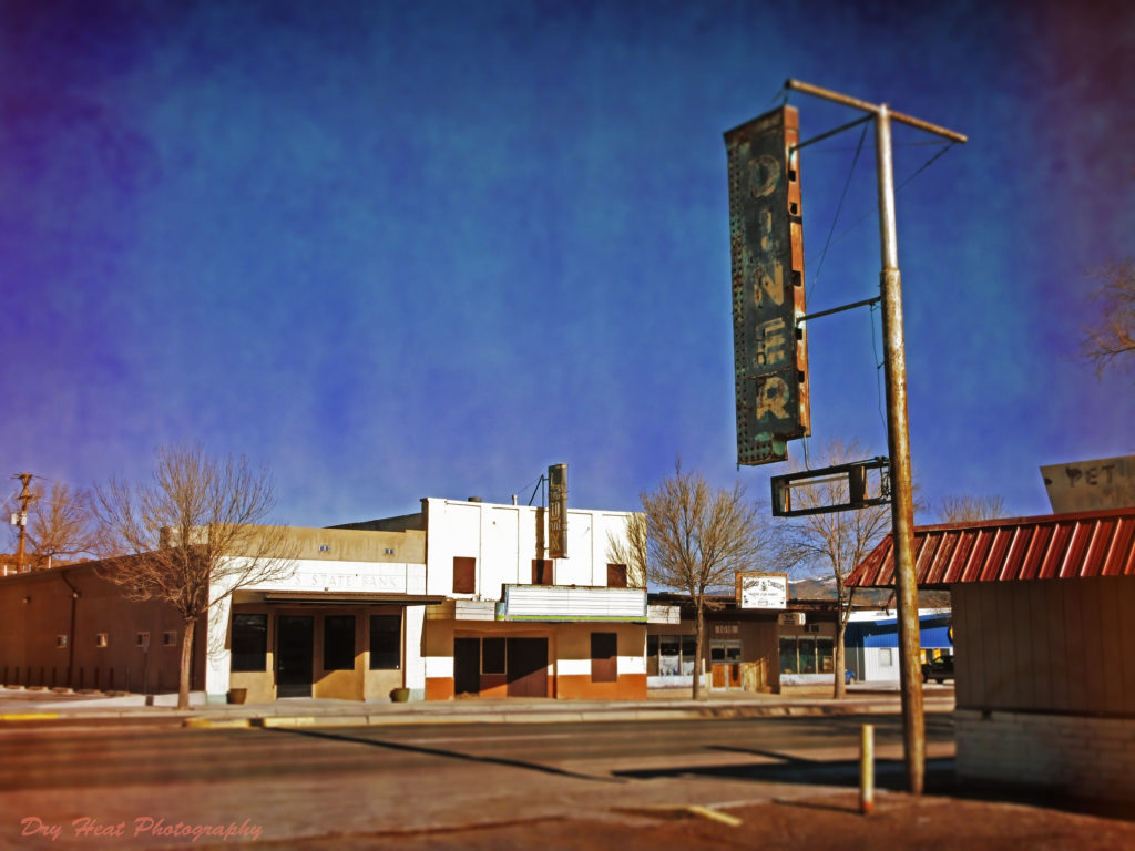 The abandoned Hollywood Diner is across the street from the abandoned Lux Theater on Route 66 in Grants, New Mexico.
