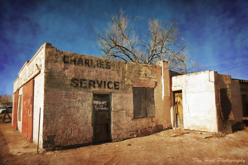 Abandoned auto garage on Route 66 in Grants, New Mexico.