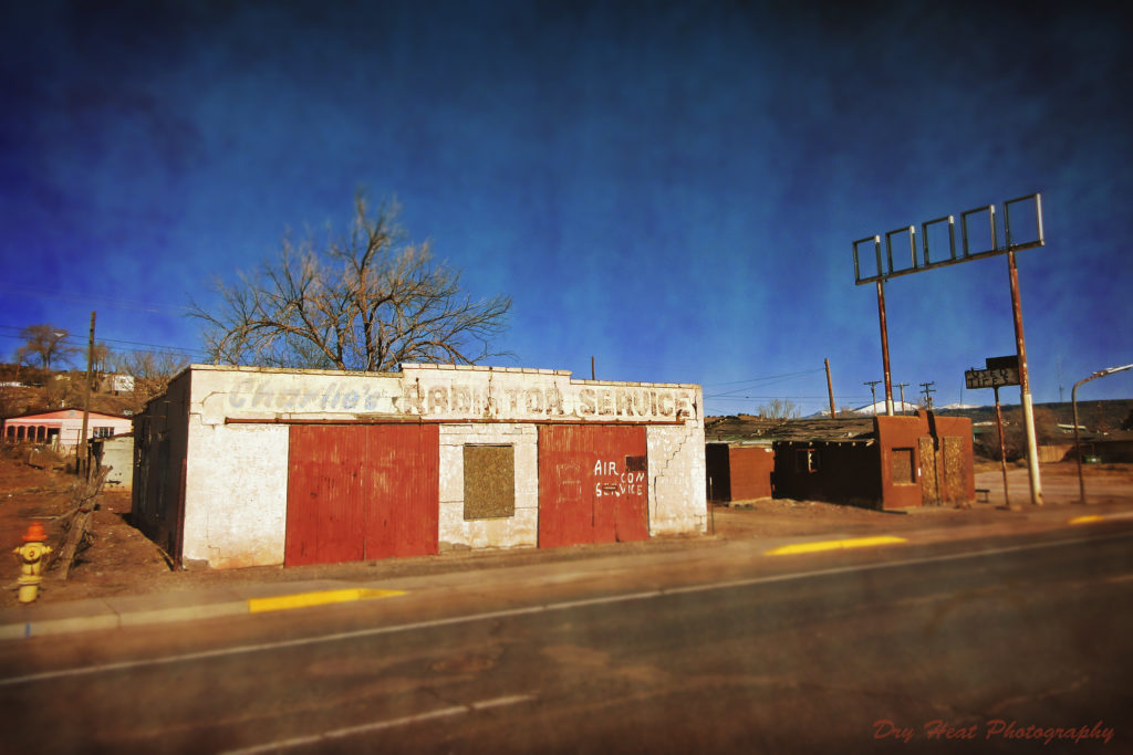 Abandoned auto garage on Route 66 in Grants, New Mexico.