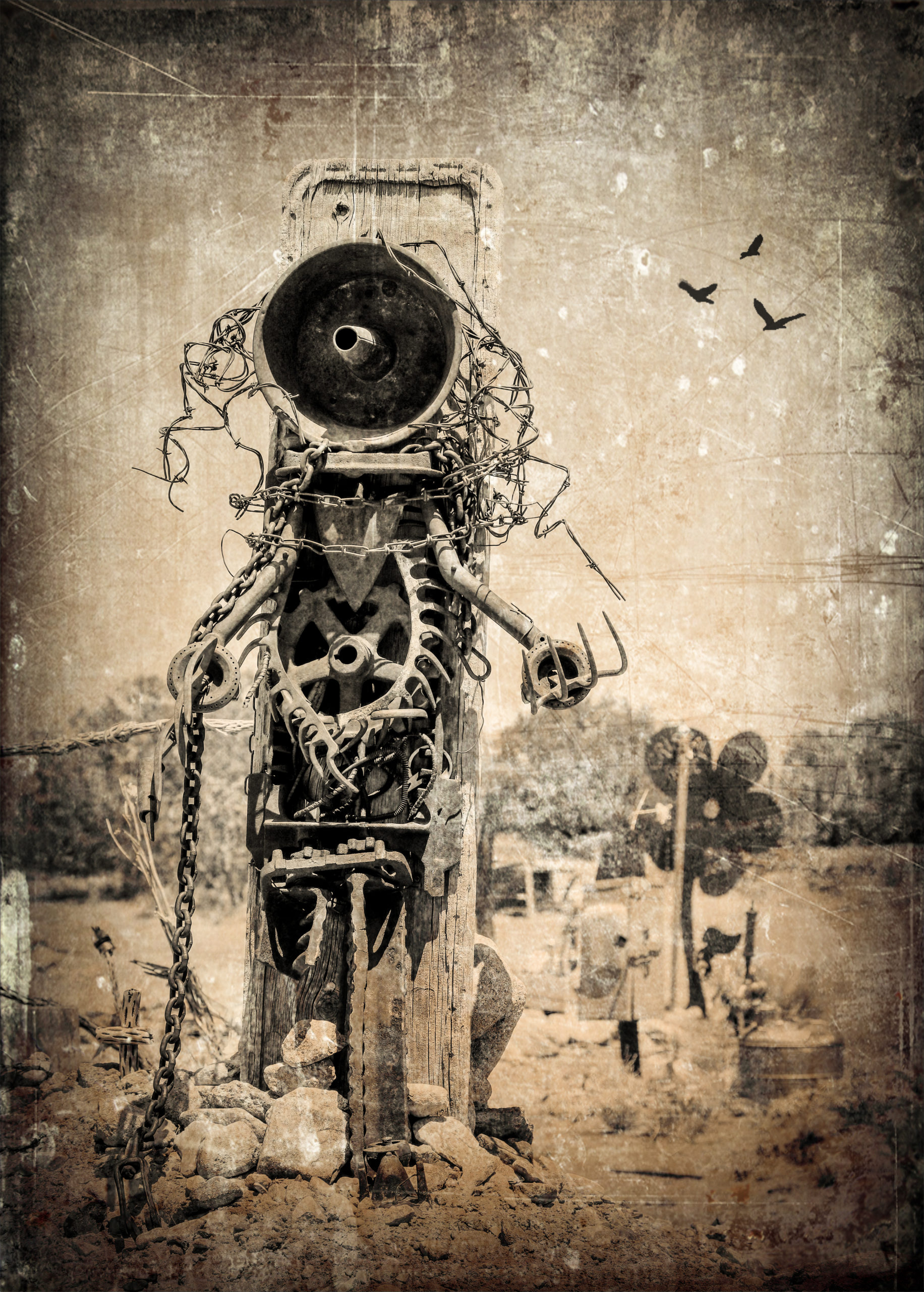 Robot grave marker at the Land of the Dead Cemetery in Madrid, New Mexico.