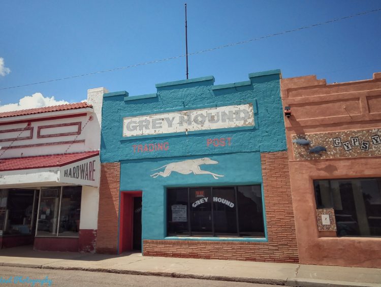 This Greyhound station in Mountainair, New Mexico was created for a movie set.
