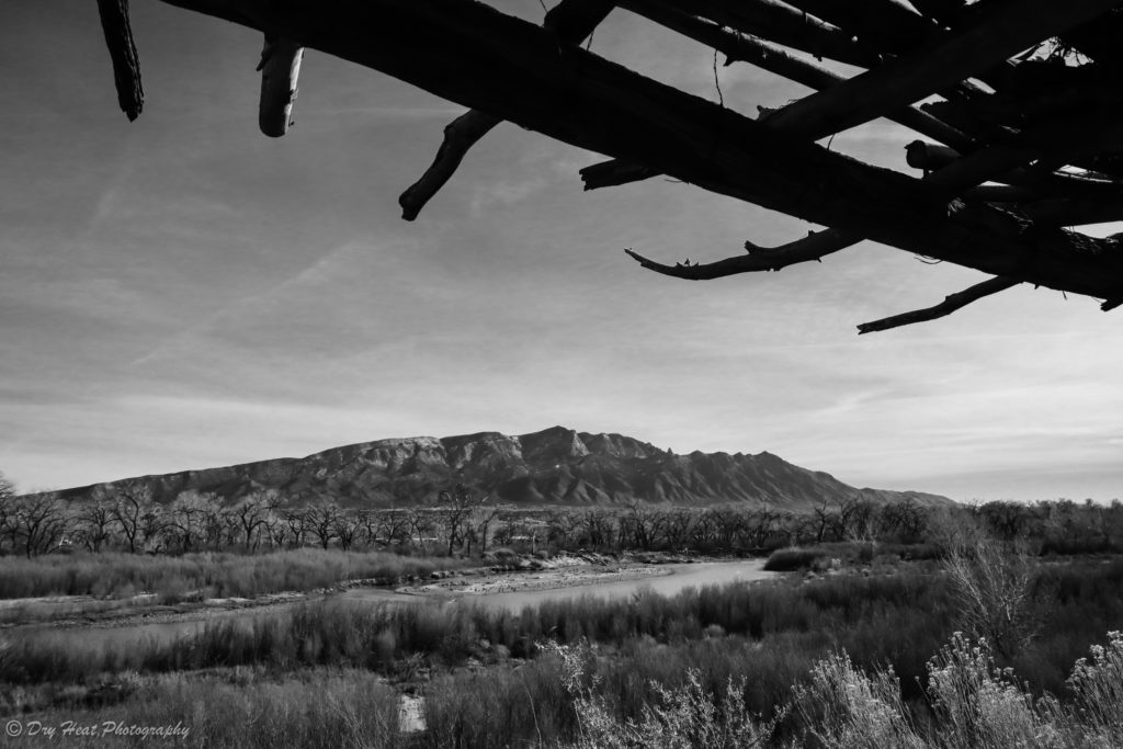Rio Grande valley and Sandia Mountains as seen from the Coronado Historic Site in Bernalillo, New Mexico.