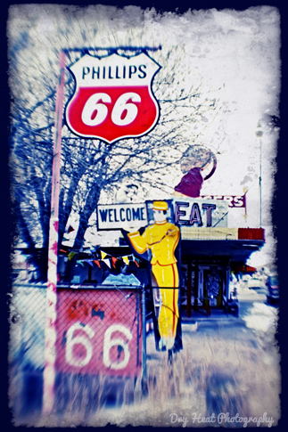 Phillips 66 sign in the Route 66 town of Seligman, Arizona.