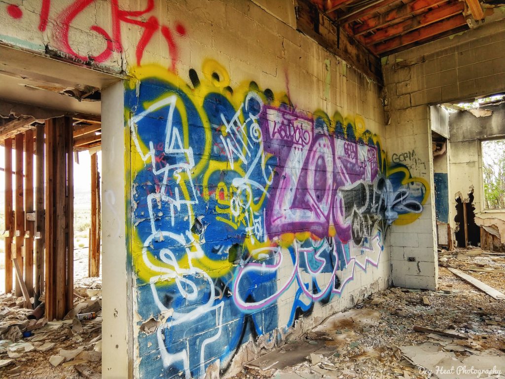 Graffiti inside the abandoned Whiting Bros Gas Station near Grants, New Mexico.