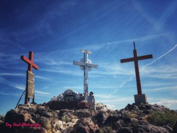 Three crosses at the top of Tome Hill in Tome, New Mexico.