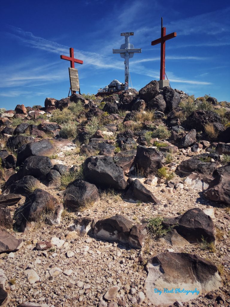 Three crosses at the top of Tome Hill in Tome, New Mexico.