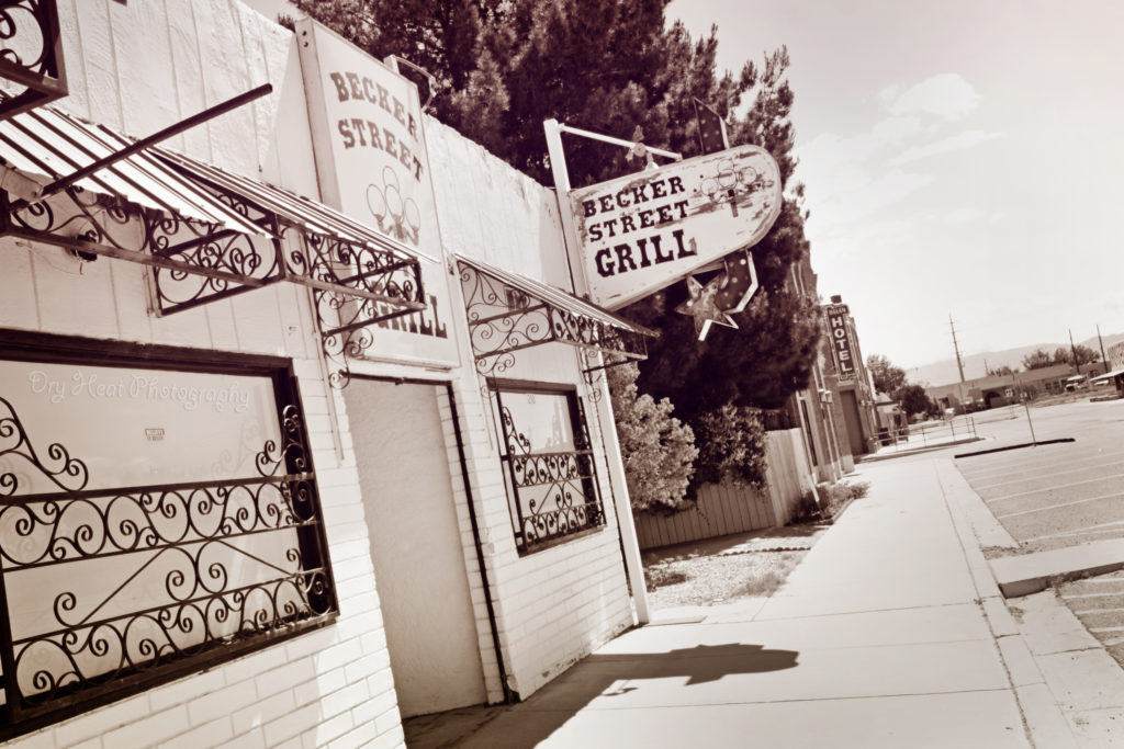 The Becker Street Grill is located in the Historic Railroad District of Belen, New Mexico.