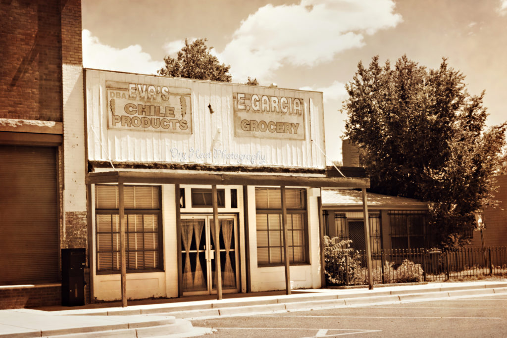 EE. Garcia Grocery DBA Eva's Chile Products is located in the Historic Railroad District of Belen, New Mexico.