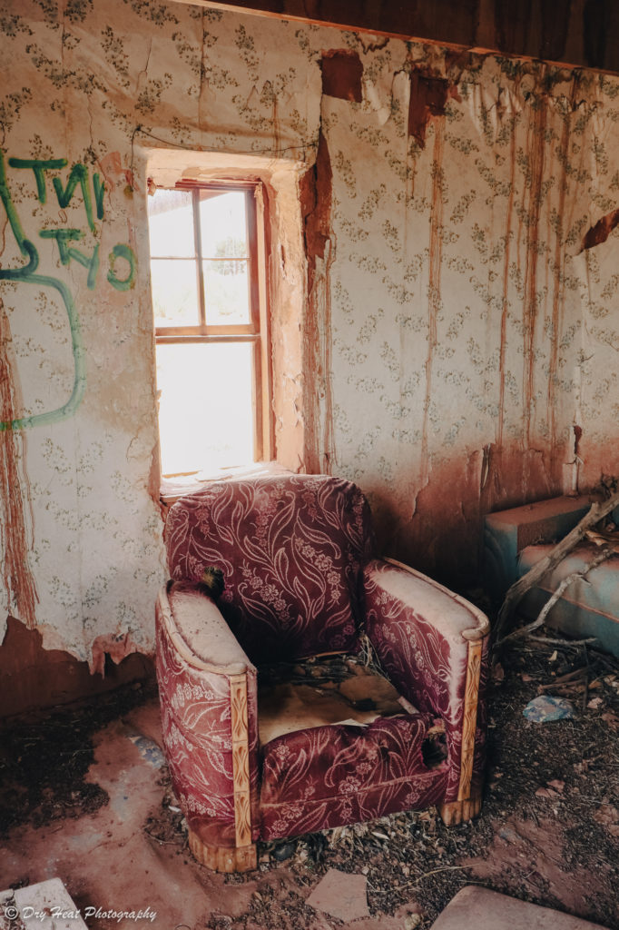 Abandoned adobe house in the Route 66 ghost town of Newkirk, New Mexico.