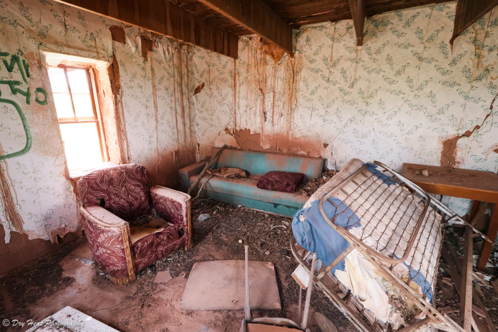 Abandoned adobe house in the Route 66 ghost town of Newkirk, New Mexico.