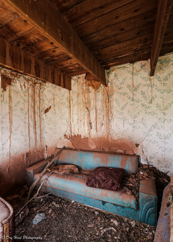 Abandoned adobe house in the Route 66 ghost town of Newkirk, New Mexico.