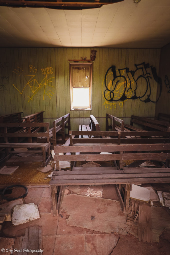 Abandoned church in the Route 66 ghost town of Newkirk, New Mexico.