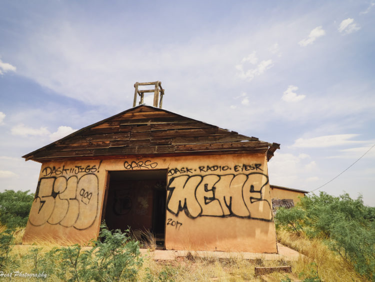 Abandoned church in the Route 66 ghost town of Newkirk, New Mexico.