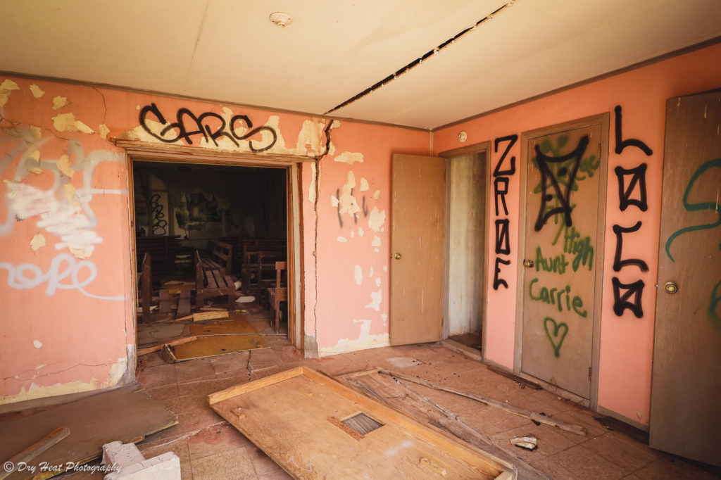 Abandoned church in the Route 66 ghost town of Newkirk, New Mexico.