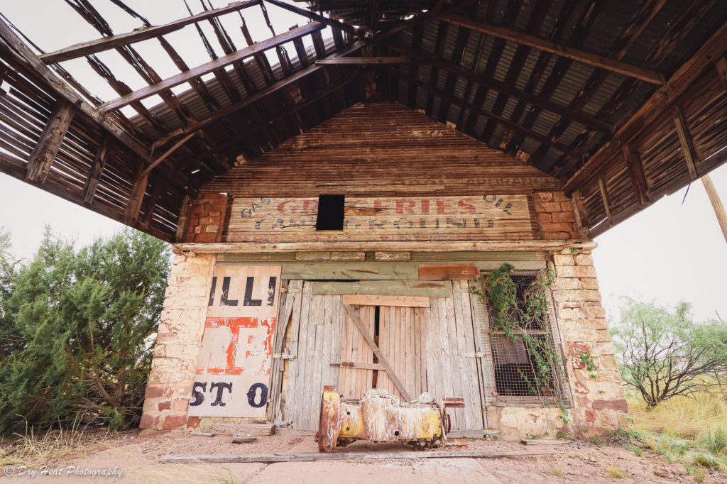 Abandoned post office and general store in the Route 66 ghost town of Newkirk, New Mexico.