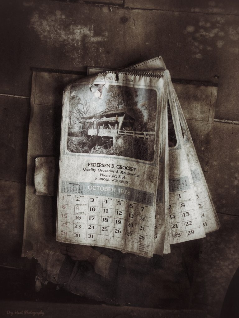 A calendar from 1978 still hangs on the wall of this abandoned house in Navarino, Wisconsin.