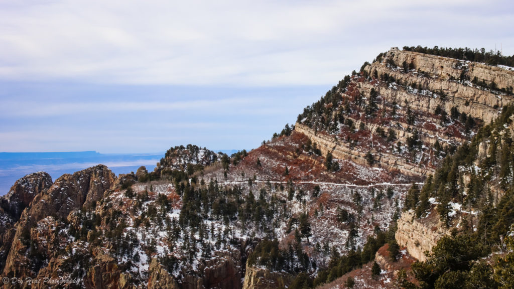 A view of the Kiwanis Cabin as seen from Sandia Peak, New Mexico.