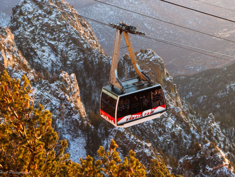 The Sandia Peak Tramway ascending to 10,378 feet.