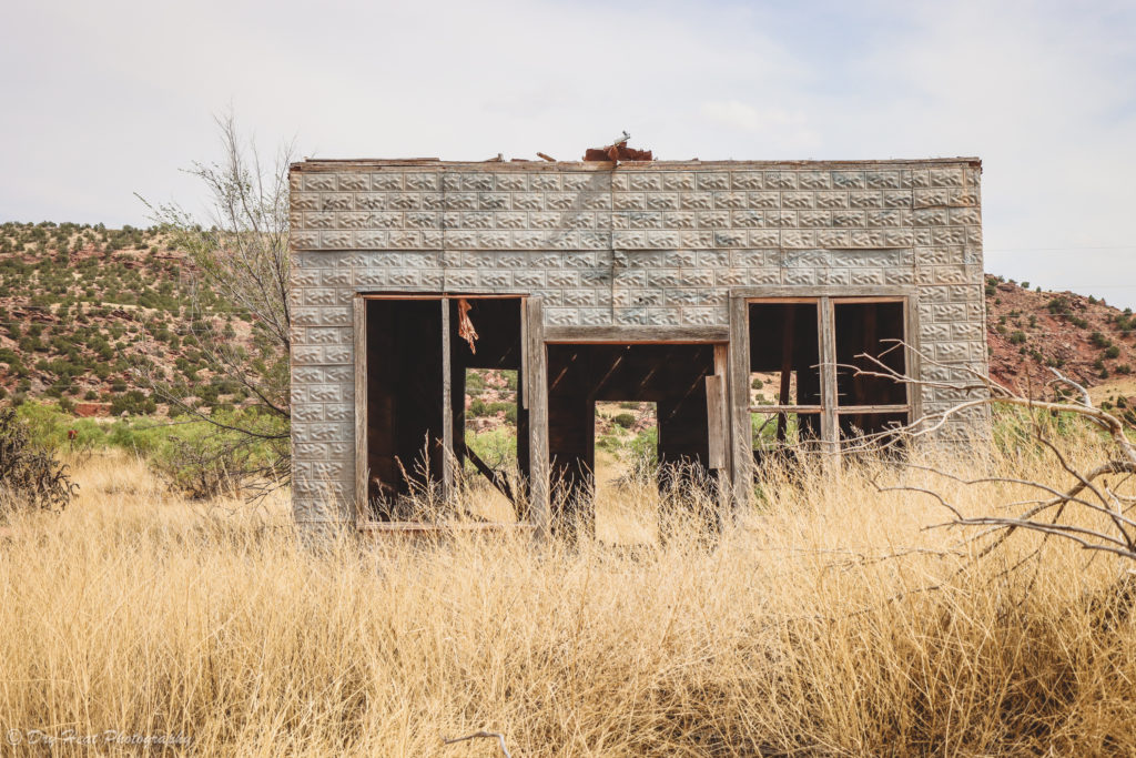 The Hawkins Building in the Route 66 ghost town of Cuervo, New Mexico.