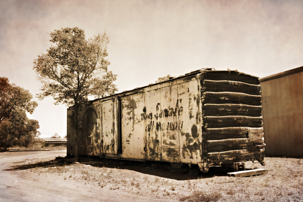 Abandoned BNSF Santa Fe rail car in Estancia, New Mexico.