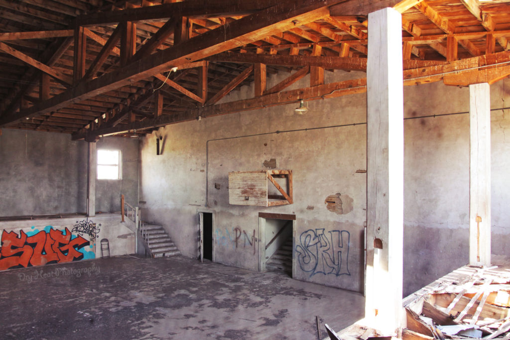 Gymnasium of the abandoned Cedarvale School in Cedarvale, New Mexico.