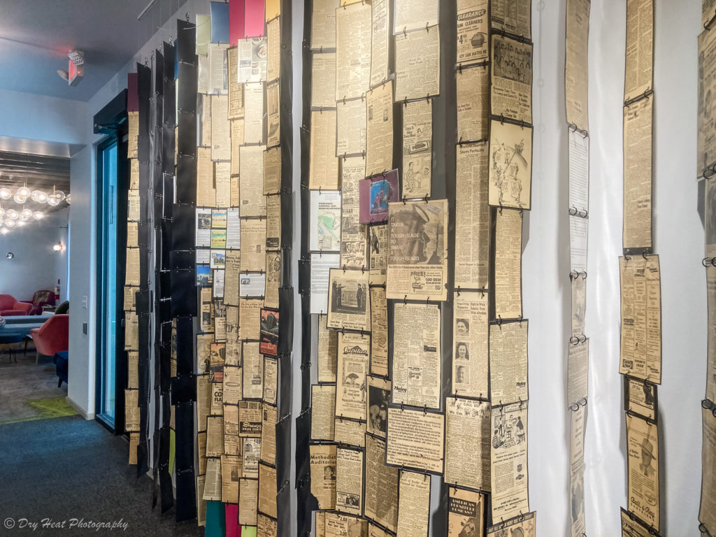 Newspaper art installation at the El Vado Motel in Albuquerque, New Mexico.